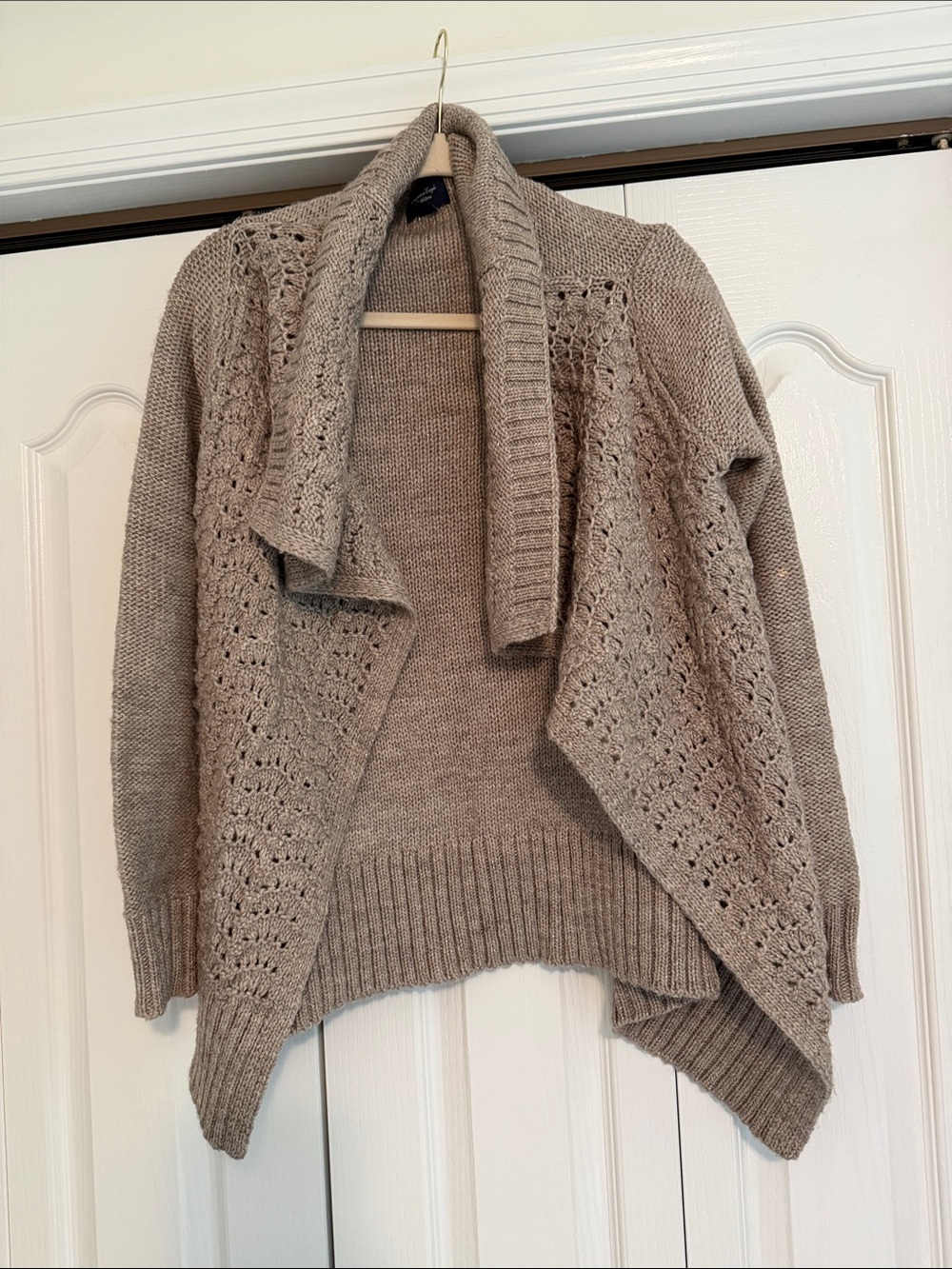 American Eagle Outfitters Taupe Open-Front Knit Cardigan